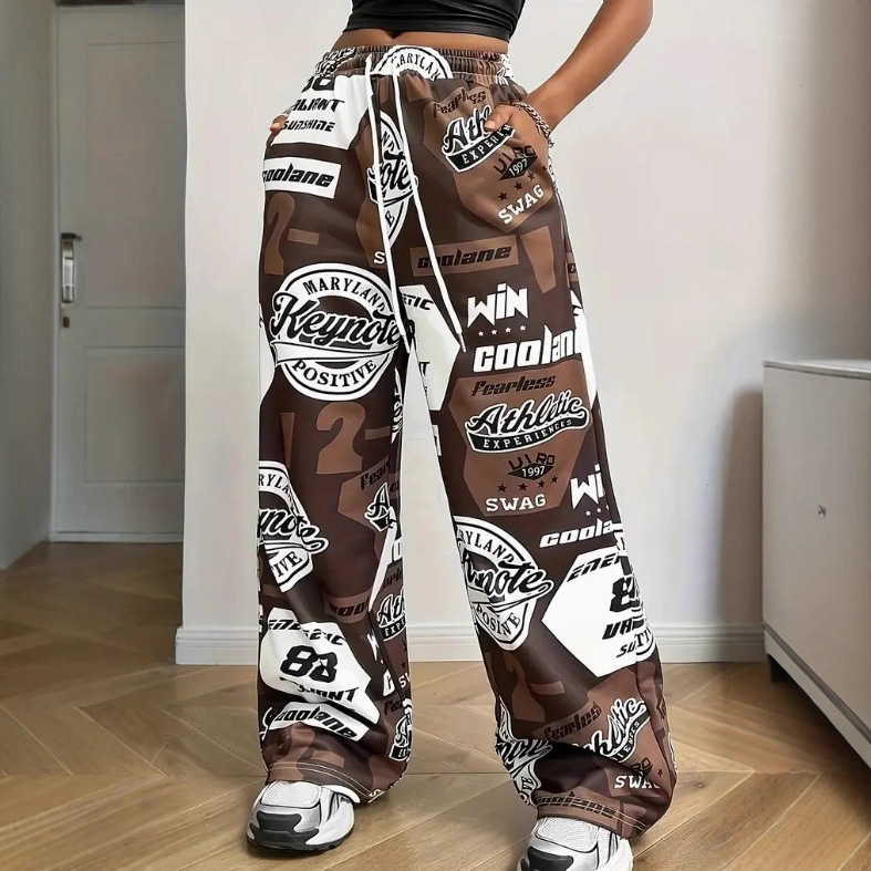 Γυναικείοι Χαρέμ Παντελόνες Με Εκτύπωση, Υψηλή Μέση, Φαρδιά Γραμμή, Μακριά Πολυεστερικά Παντελόνια, 95%+ Πολυεστέρας, Έκδοση Φθινόπωρο 2025