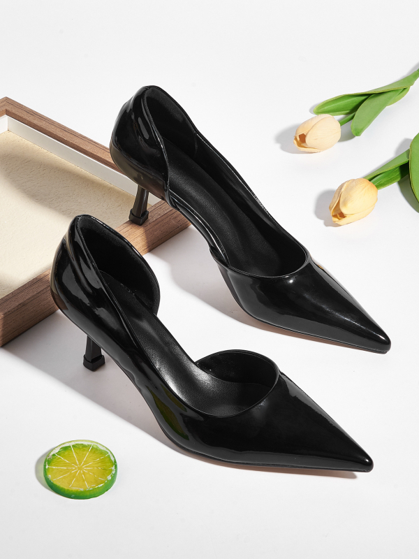 Női hegyesorrú magas sarkú cipő, vékony sarok, PU felsőrész, 6-8 cm