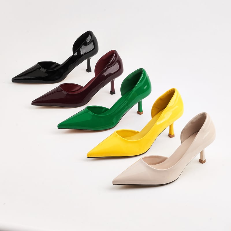 Női hegyesorrú magas sarkú cipő, vékony sarok, PU felsőrész, 6-8 cm