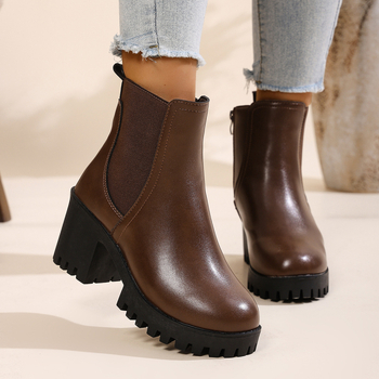 Moteriški bateliai iki blauzdos - šilti, su vilnos pamušalu, viršus iš dirbtinės odos, gumos padas, prancūziška kulnėlė, šoninis užtrauktukas