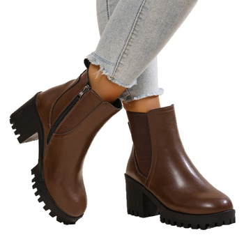 Moteriški bateliai iki blauzdos - šilti, su vilnos pamušalu, viršus iš dirbtinės odos, gumos padas, prancūziška kulnėlė, šoninis užtrauktukas