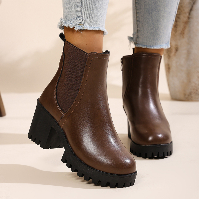 Moteriški bateliai iki blauzdos - šilti, su vilnos pamušalu, viršus iš dirbtinės odos, gumos padas, prancūziška kulnėlė, šoninis užtrauktukas