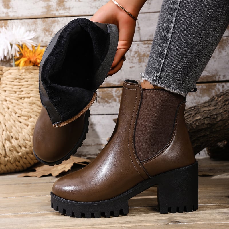 Moteriški bateliai iki blauzdos - šilti, su vilnos pamušalu, viršus iš dirbtinės odos, gumos padas, prancūziška kulnėlė, šoninis užtrauktukas