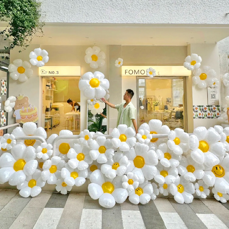 Set balona od aluminijske folije u obliku cvijeta – dizajn margareta i osmijeh, 12 inča, dekor za zabavu i rekviziti za fotografiranje na pikniku