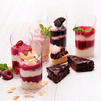 YongKe pohár na dezert so sklopným otvorom, 70 ml, PS plast, priehľadný, tlač loga možná