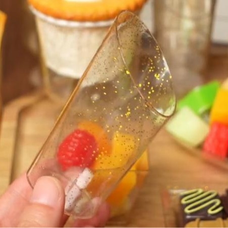 YongKe pohár na dezert so sklopným otvorom, 70 ml, PS plast, priehľadný, tlač loga možná