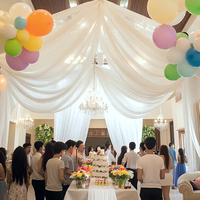 Polyesterová gáza záves do okien, sieťové spracovanie, európsky štýl, na svadobnú výzdobu