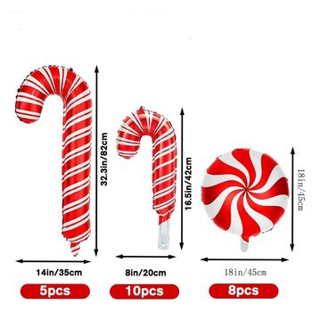 Ručná palička na balón s tvarom cukrovej tyčinky, 23 kusov, plast, Yimao Trading, Vianočná dekorácia do interiéru aj exteriéru