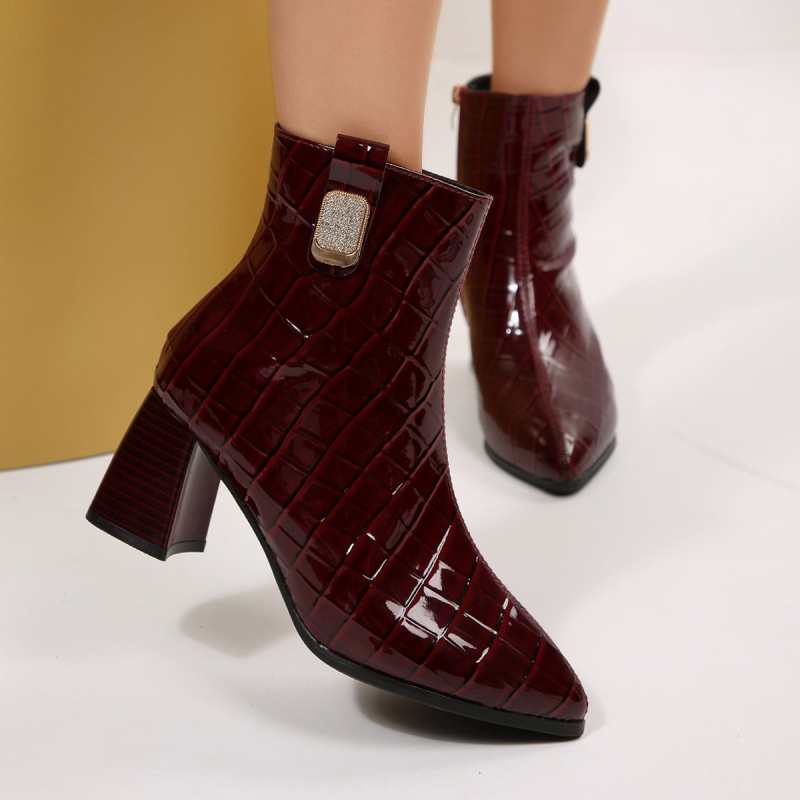 Ghete Chelsea pentru femei, partea superioară PU, vârf rotund, toc gros 6–8 cm, fermoar lateral, talpă din cauciuc (partea superioară PU; vârf rotund; toc 6–8 cm; fermoar lateral; talpă din cauciuc)