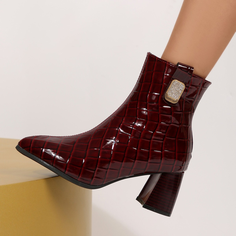 Ghete Chelsea pentru femei, partea superioară PU, vârf rotund, toc gros 6–8 cm, fermoar lateral, talpă din cauciuc (partea superioară PU; vârf rotund; toc 6–8 cm; fermoar lateral; talpă din cauciuc)