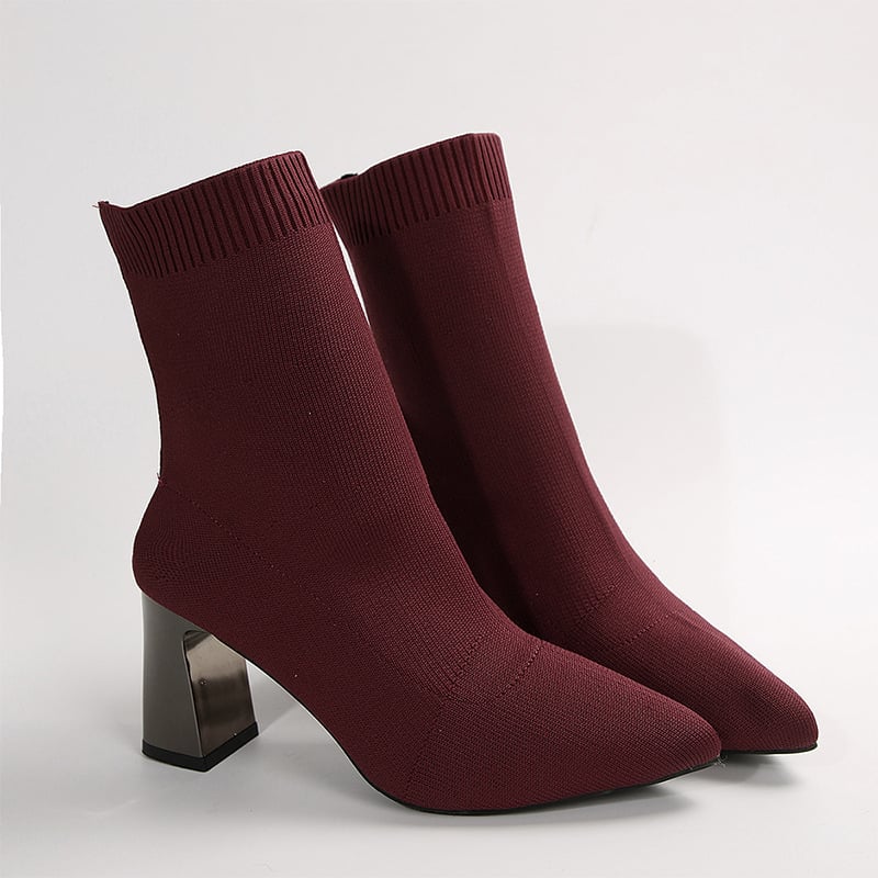 Női szögletes talpú cipő – hegyes orr, Fly Knit felsőrész, középmagas boka, 3–6 cm sarka, PVC talp