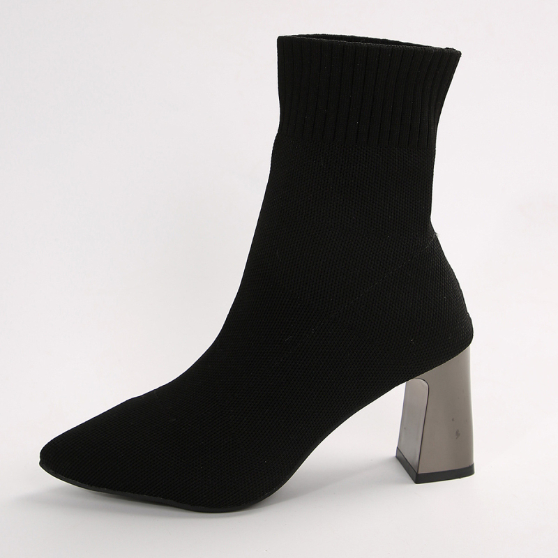 Női szögletes talpú cipő – hegyes orr, Fly Knit felsőrész, középmagas boka, 3–6 cm sarka, PVC talp