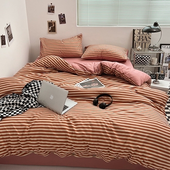 Belia četverodijelni set posteljine od poliestera s reaktivnim ispisom na twill tkanini, brušena završnica; Muji inspiriran minimalistički stil; pruge, jednobojan ili geometrijski uzorak