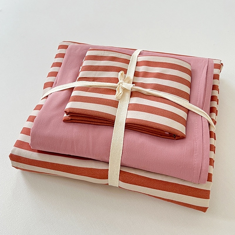 Belia četverodijelni set posteljine od poliestera s reaktivnim ispisom na twill tkanini, brušena završnica; Muji inspiriran minimalistički stil; pruge, jednobojan ili geometrijski uzorak
