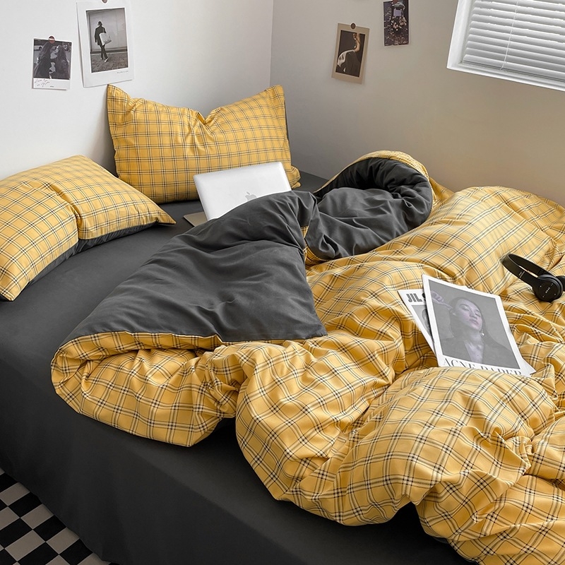 Belia četverodijelni set posteljine od poliestera s reaktivnim ispisom na twill tkanini, brušena završnica; Muji inspiriran minimalistički stil; pruge, jednobojan ili geometrijski uzorak