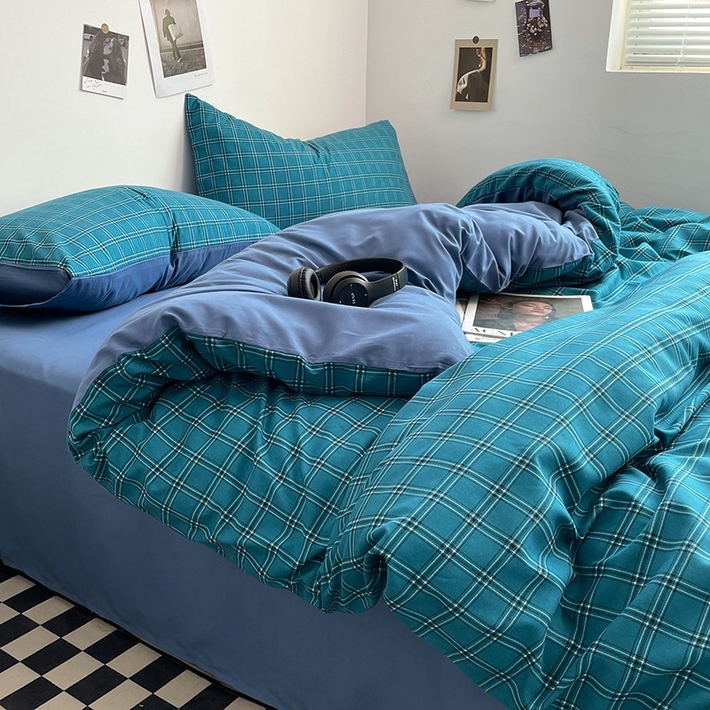 Belia četverodijelni set posteljine od poliestera s reaktivnim ispisom na twill tkanini, brušena završnica; Muji inspiriran minimalistički stil; pruge, jednobojan ili geometrijski uzorak