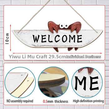 Drevený vstupný znak na dvere v námornom/mediteránskom štýle s motívom kraba, materiál: boxwood, štýl: moderné umenie, spracovanie: tlač, kód produktu: Pp-gp-4093