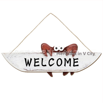 Drevený vstupný znak na dvere v námornom/mediteránskom štýle s motívom kraba, materiál: boxwood, štýl: moderné umenie, spracovanie: tlač, kód produktu: Pp-gp-4093