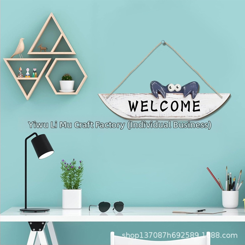 Koka durvju sveiciena zīme kraba motīvā, jūras/Mediterāna stilā, materiāls: boxwood, stils: mūsdienu māksla, izgatavošana: drukāšana, produkta kods: Pp-gp-4093