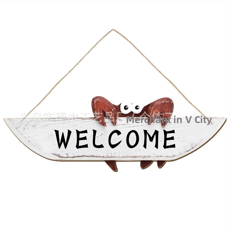 Koka durvju sveiciena zīme kraba motīvā, jūras/Mediterāna stilā, materiāls: boxwood, stils: mūsdienu māksla, izgatavošana: drukāšana, produkta kods: Pp-gp-4093