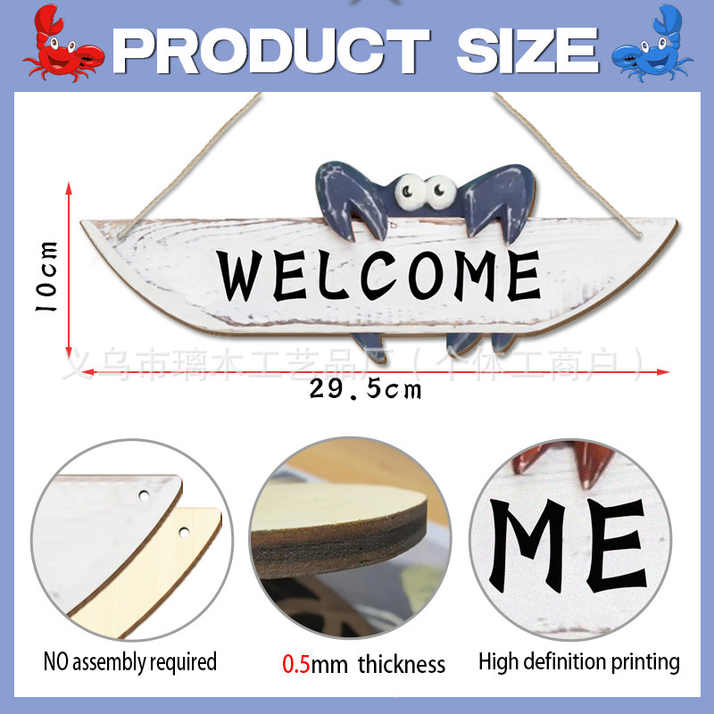 Drevený vstupný znak na dvere v námornom/mediteránskom štýle s motívom kraba, materiál: boxwood, štýl: moderné umenie, spracovanie: tlač, kód produktu: Pp-gp-4093