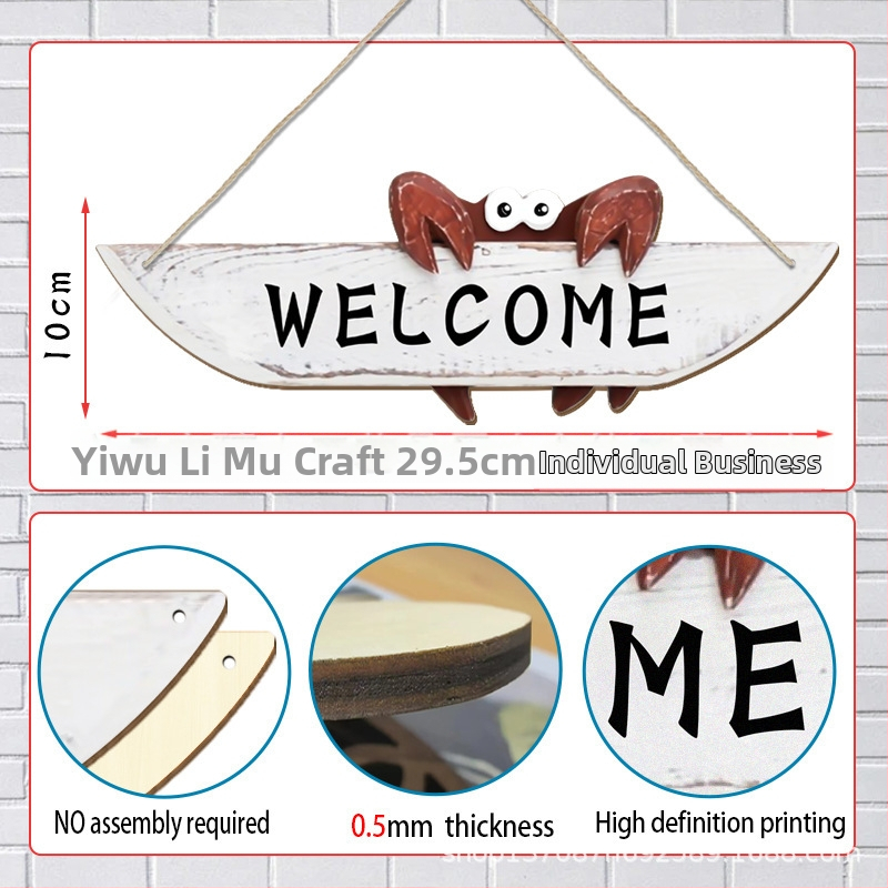 Drevený vstupný znak na dvere v námornom/mediteránskom štýle s motívom kraba, materiál: boxwood, štýl: moderné umenie, spracovanie: tlač, kód produktu: Pp-gp-4093