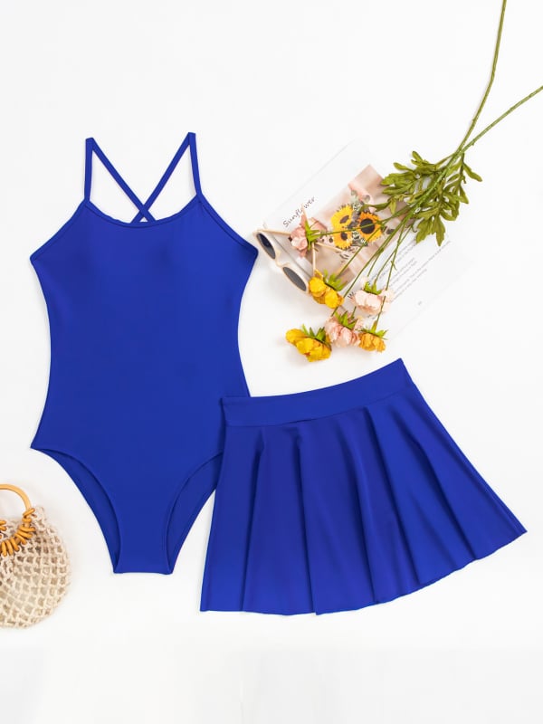 Jednodielne plavky so sukňou, bez chrbta, pre dospelé ženy; materiál polyester; 82% polyester; vankúš na hrudník bez kovovej podpory