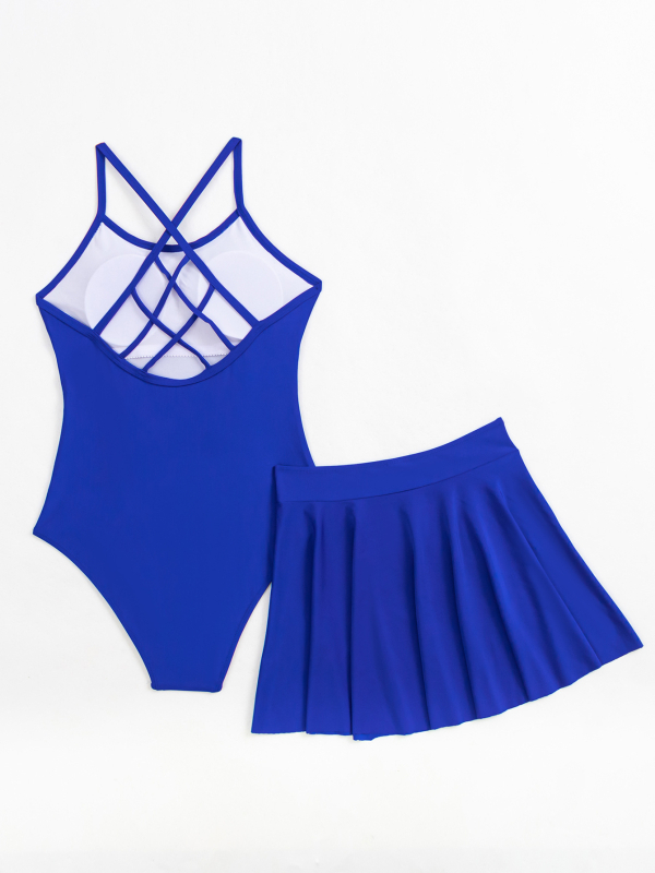 Jednodielne plavky so sukňou, bez chrbta, pre dospelé ženy; materiál polyester; 82% polyester; vankúš na hrudník bez kovovej podpory