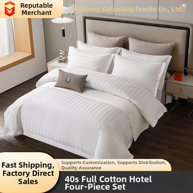 Hotelová posteľná súprava, pruhy, saténová tkanina, reaktívne farbenie, 40s bavlna, štvordielny set