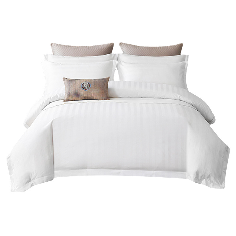 Хотелски комплект спално бельо, райета, сатенена тъкан, реактивно печатане, чист памук 40s, четирисъставен комплект