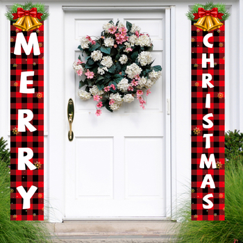 Banner de ușă de Crăciun cu Moș Crăciun și Om de zăpadă, poliester, imprimare mecanică, stil 4505591