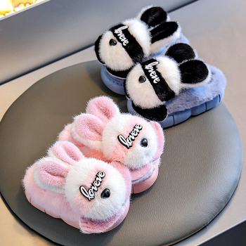 Pantofi interior pentru copii, fleece, cu model desen animat — talpă EVA antiderapant, călduți