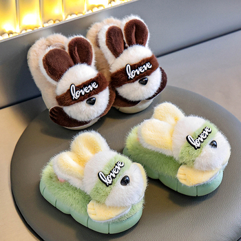 Pantofi interior pentru copii, fleece, cu model desen animat — talpă EVA antiderapant, călduți