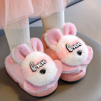 Pantofi interior pentru copii, fleece, cu model desen animat — talpă EVA antiderapant, călduți