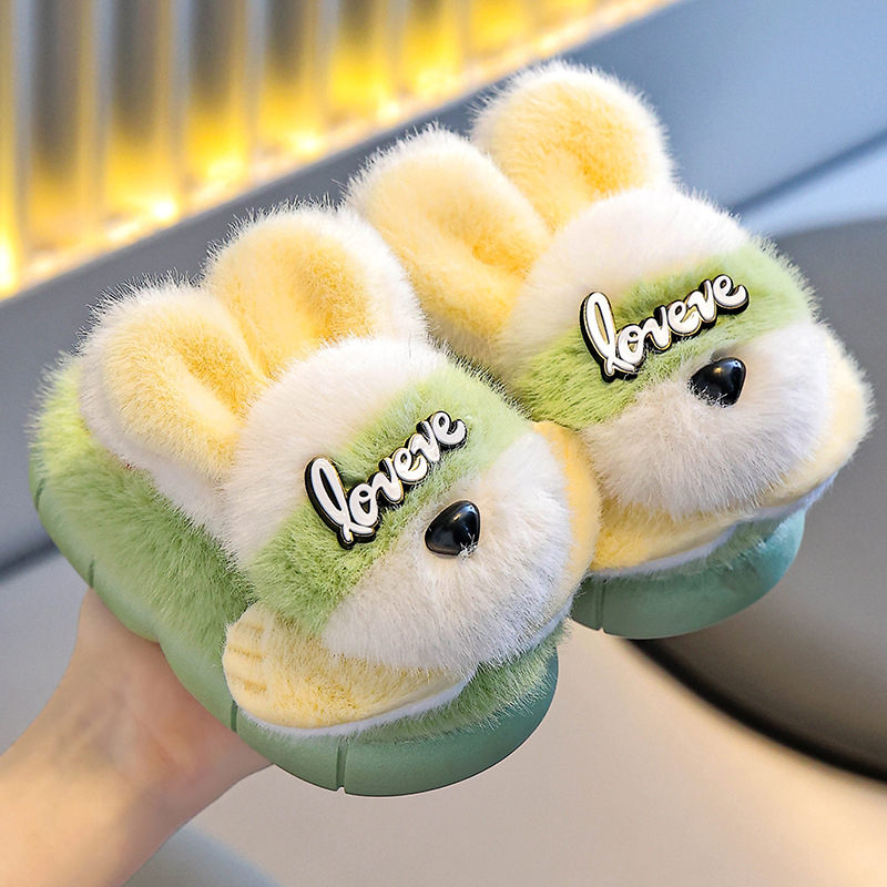 Pantofi interior pentru copii, fleece, cu model desen animat — talpă EVA antiderapant, călduți