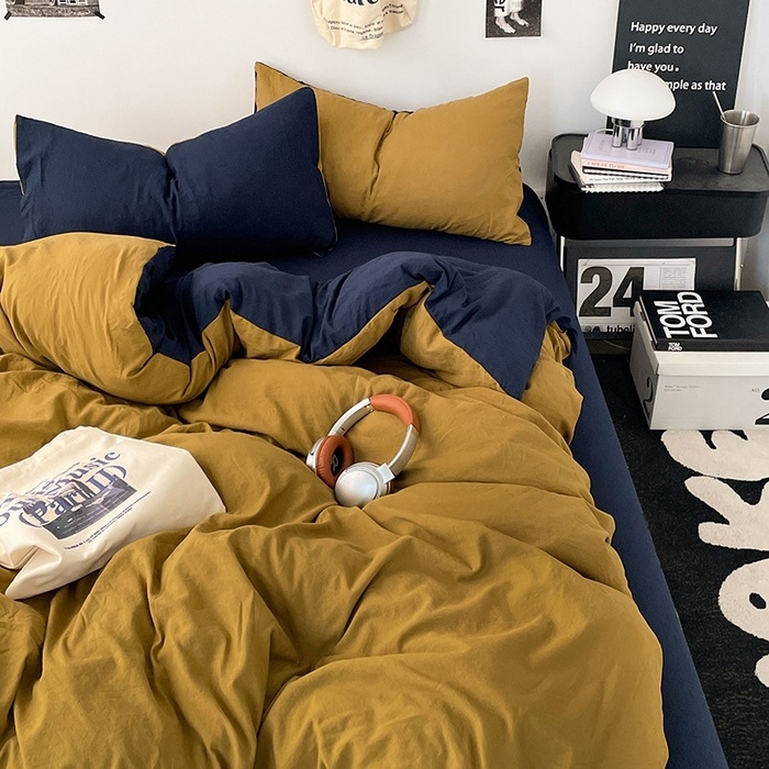 Set de patru piese pentru dormitorul studențesc – fibre de poliester, vopsire reactiva, 1000–1499 g, modele: uni, geometrice, desene animate, motive vegetale