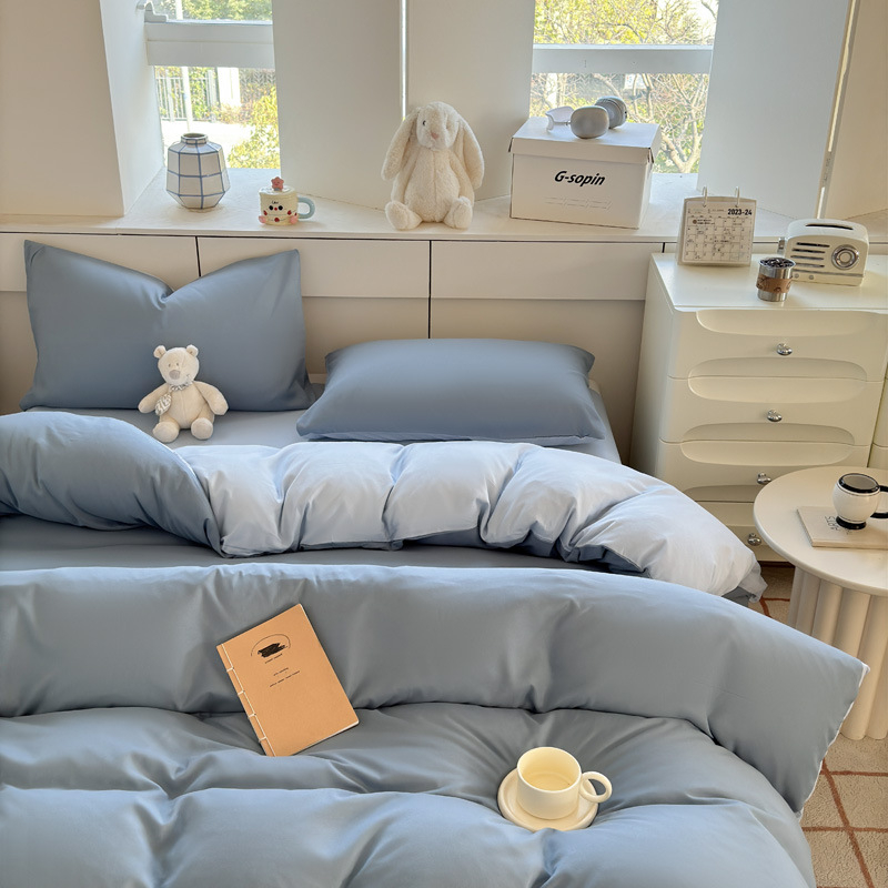 Set de lenjerie din bumbac spălat – țesătură periată, imprimare reactive și vopsire, greutate 800–1000 g, stil modern minimalist