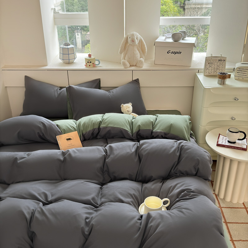 Set de lenjerie din bumbac spălat – țesătură periată, imprimare reactive și vopsire, greutate 800–1000 g, stil modern minimalist