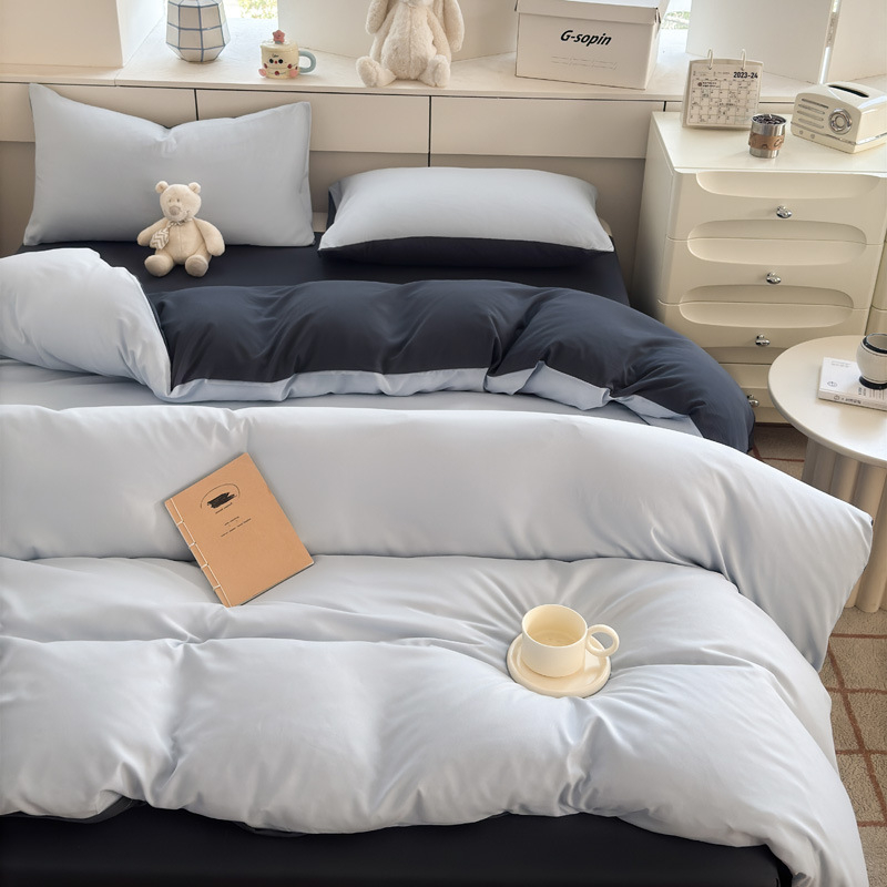 Set de lenjerie din bumbac spălat – țesătură periată, imprimare reactive și vopsire, greutate 800–1000 g, stil modern minimalist