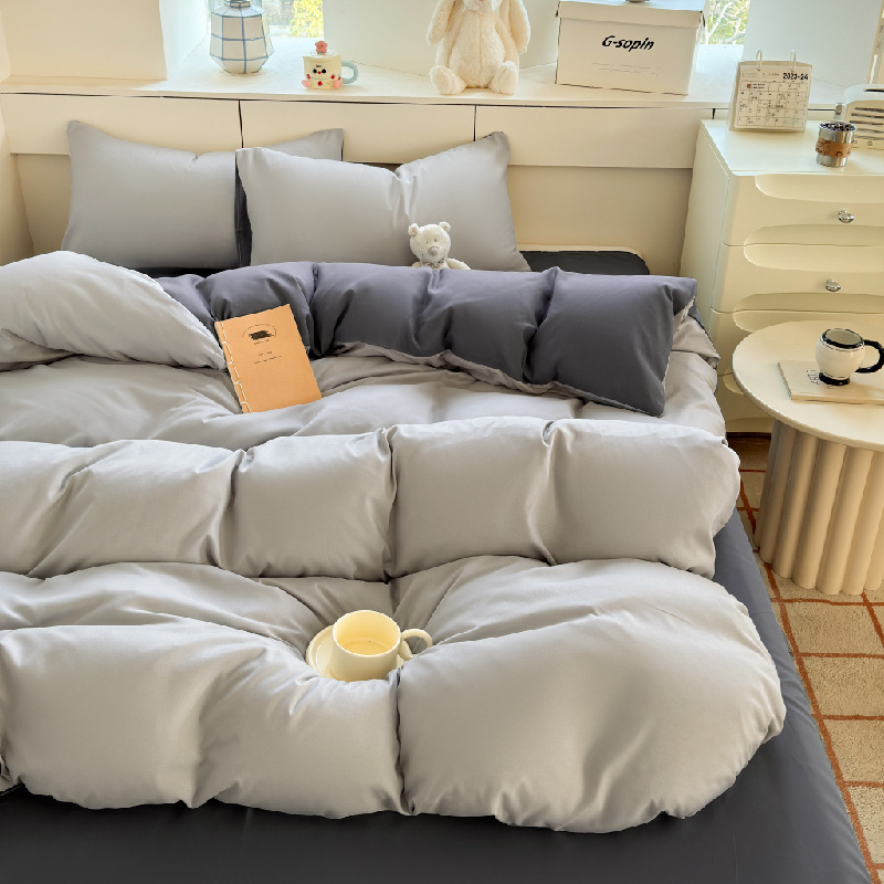 Set de lenjerie din bumbac spălat – țesătură periată, imprimare reactive și vopsire, greutate 800–1000 g, stil modern minimalist