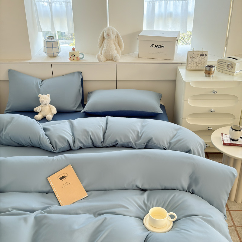 Set de lenjerie din bumbac spălat – țesătură periată, imprimare reactive și vopsire, greutate 800–1000 g, stil modern minimalist