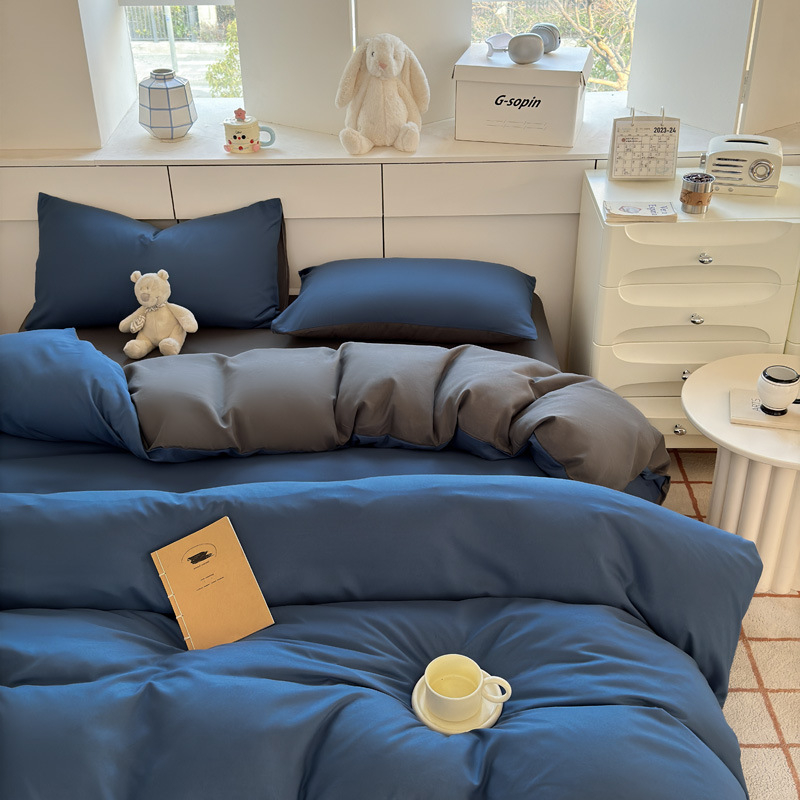 Set de lenjerie din bumbac spălat – țesătură periată, imprimare reactive și vopsire, greutate 800–1000 g, stil modern minimalist