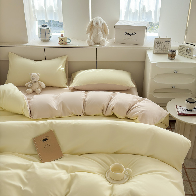 Set de lenjerie din bumbac spălat – țesătură periată, imprimare reactive și vopsire, greutate 800–1000 g, stil modern minimalist