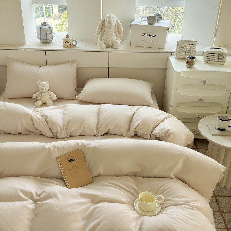 Set de lenjerie din bumbac spălat – țesătură periată, imprimare reactive și vopsire, greutate 800–1000 g, stil modern minimalist