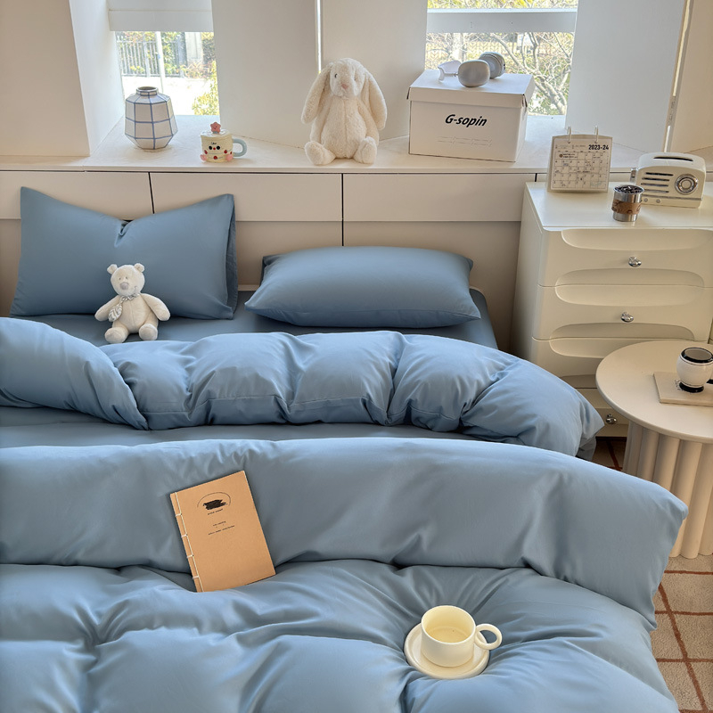 Set de lenjerie din bumbac spălat – țesătură periată, imprimare reactive și vopsire, greutate 800–1000 g, stil modern minimalist