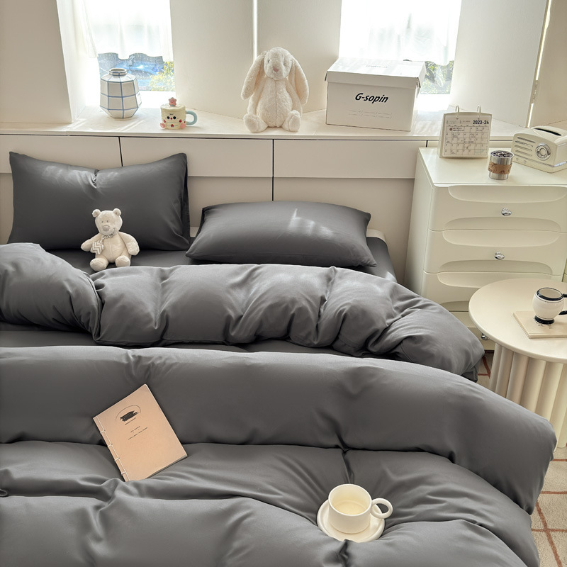 Set de lenjerie din bumbac spălat – țesătură periată, imprimare reactive și vopsire, greutate 800–1000 g, stil modern minimalist