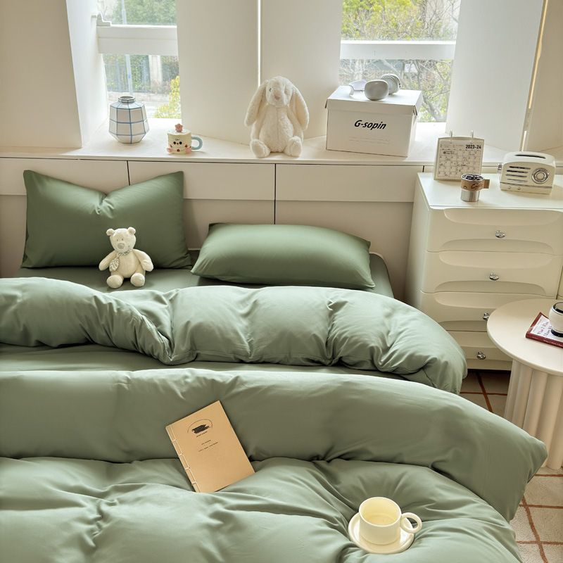 Set de lenjerie din bumbac spălat – țesătură periată, imprimare reactive și vopsire, greutate 800–1000 g, stil modern minimalist