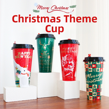 Jednorázový pohár z PP s víčkom, vstrekované lisovanie, vianočná séria s vnútornou nálepkou, objem 501–600 mL