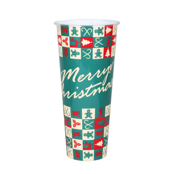 Jednorázový pohár z PP s víčkom, vstrekované lisovanie, vianočná séria s vnútornou nálepkou, objem 501–600 mL
