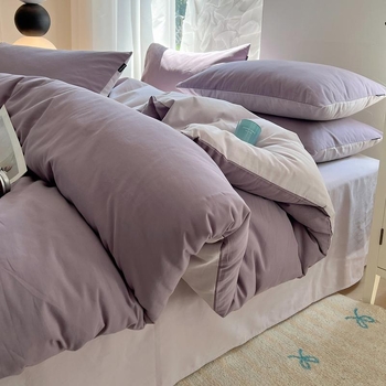 Ленен комплект спално бельо от четири части, Nordic стил, едноцветен, твил тъкан, реактивно боядисан